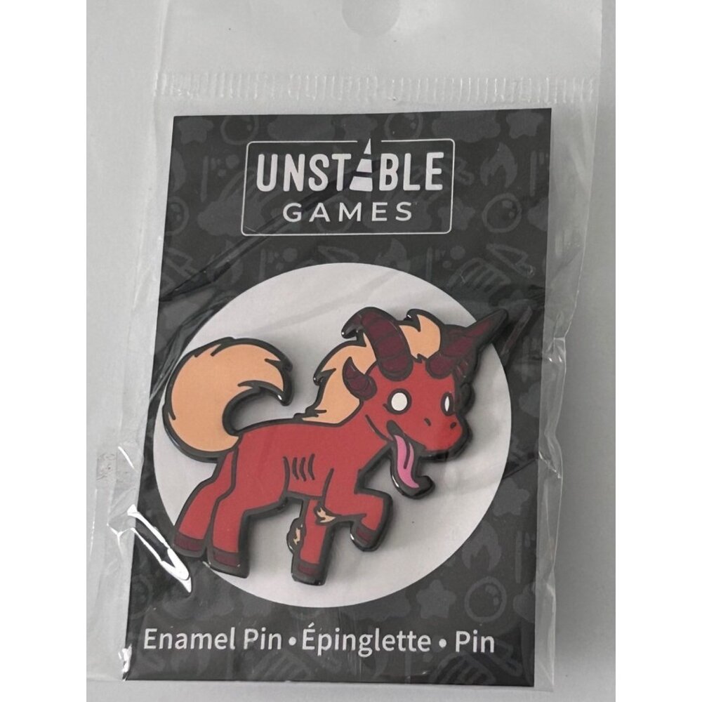 Unstable Games Red Goat Enamel Pin Cartoon Design